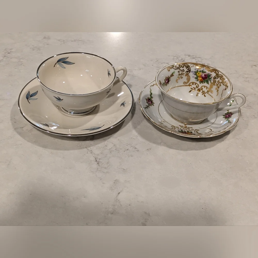 Set of 2 Celeste Syracuse China 2 Teacups 2 Saucers America and Japan